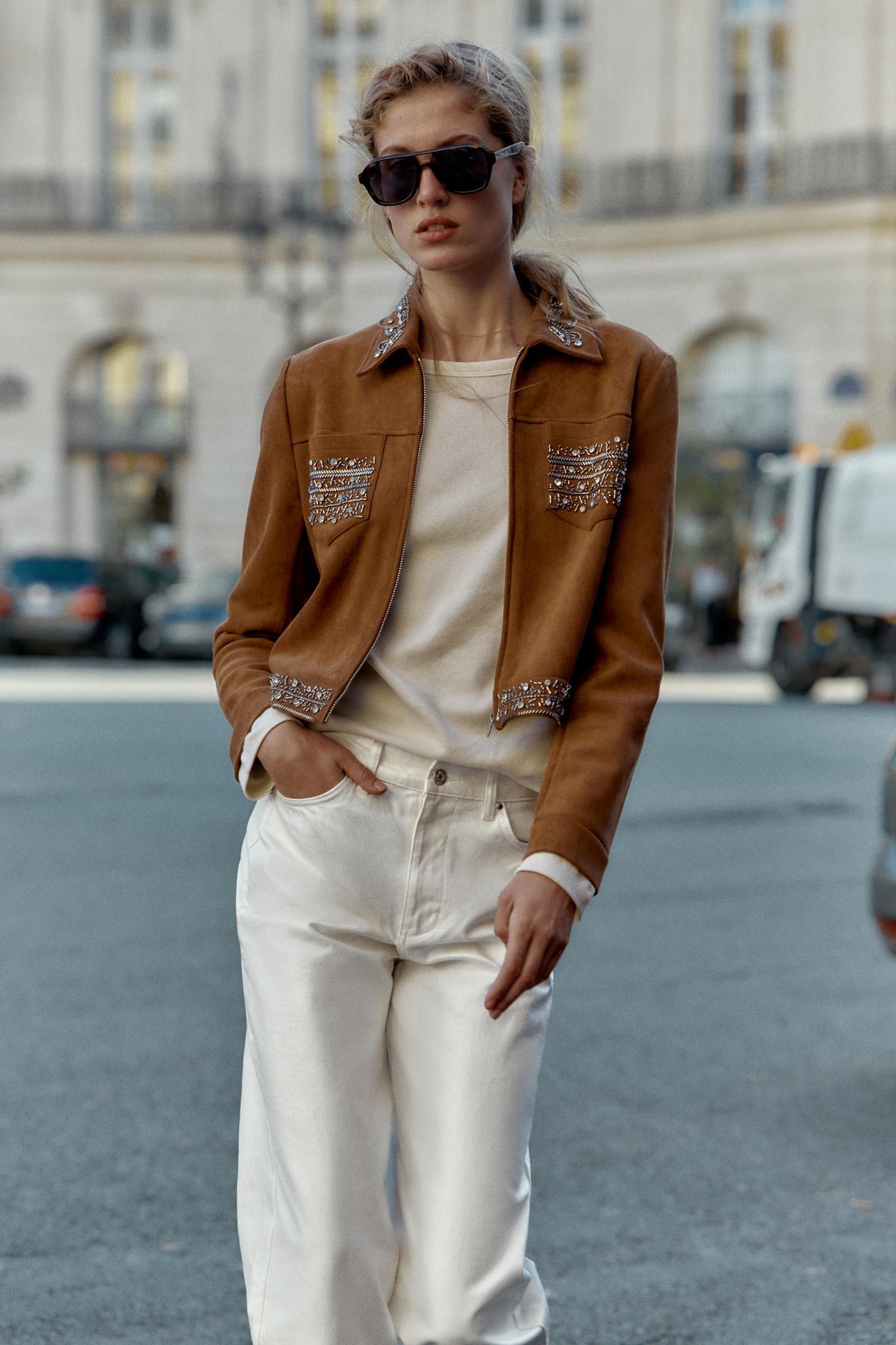 Studded Faux Suede Jacket