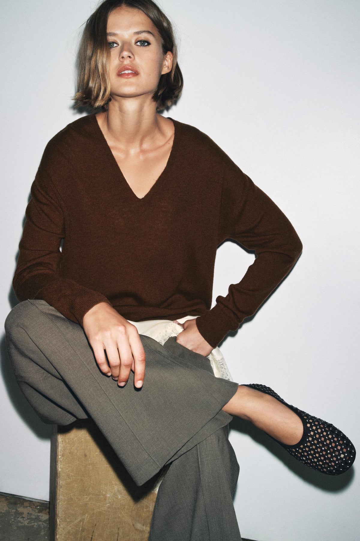 Studded mesh ballerina flats