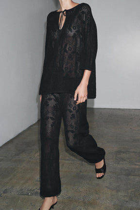 FLORAL STRUCTURE KNIT TROUSERS - Image 2