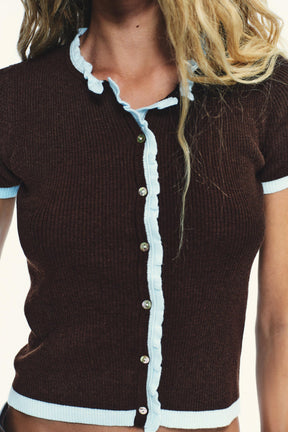 SHORT SLEEVE CONTRAST KNIT CARDIGAN - Image 2