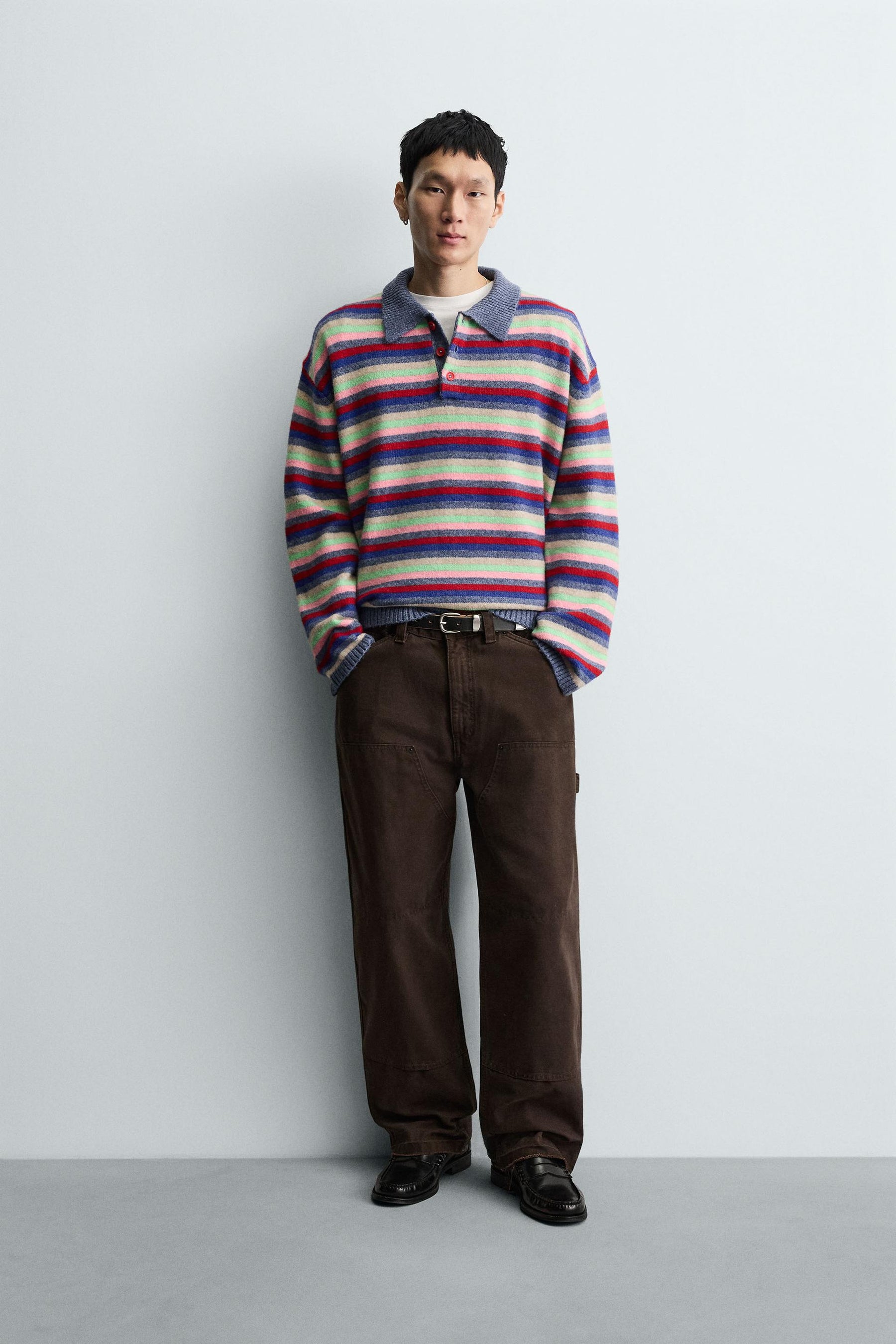 STRIPED JACQUARD KNIT POLO SHIRT - Image 1