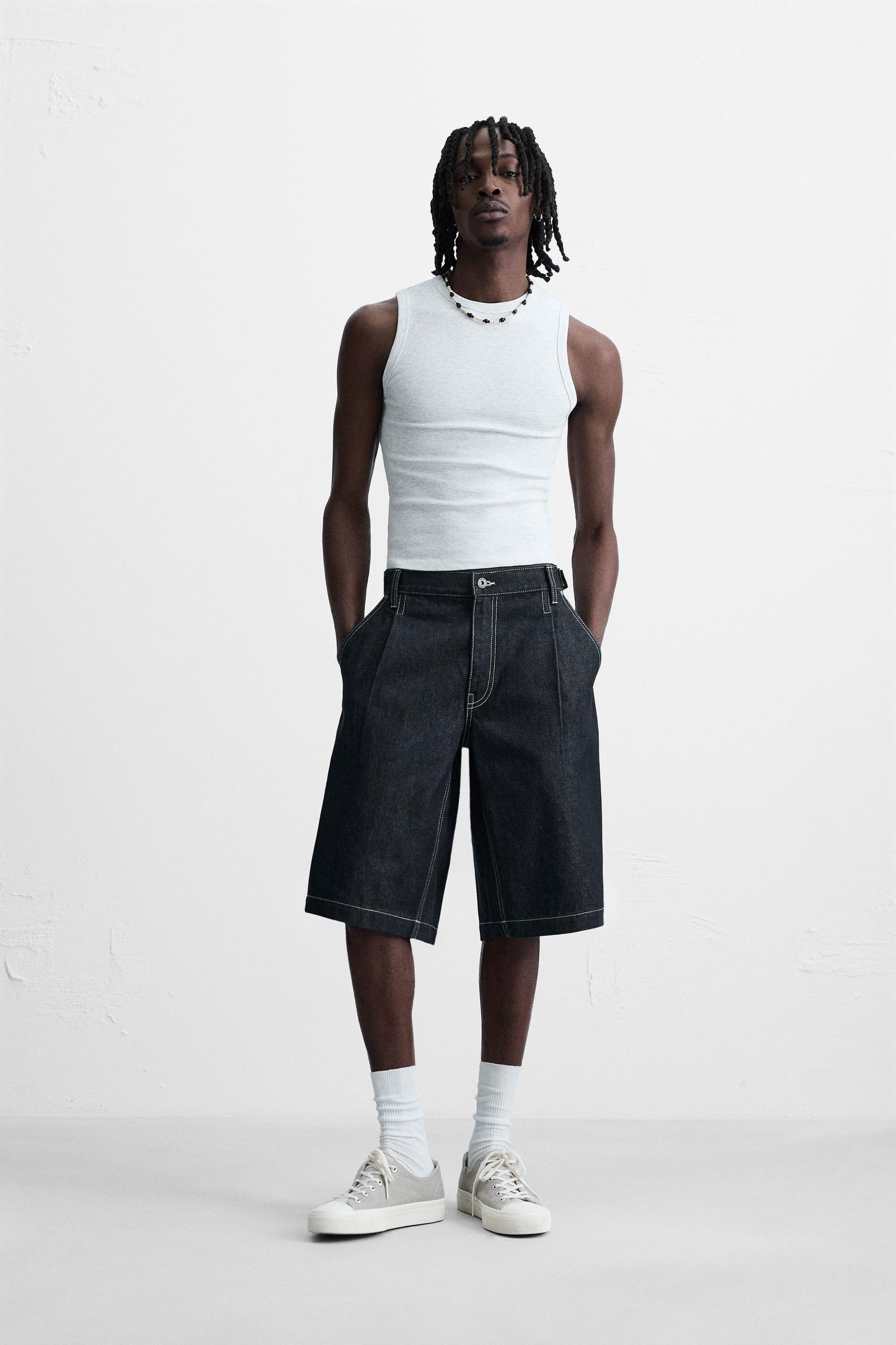 BELTED BAGGY FIT DENIM BERMUDA SHORTS - Image 1