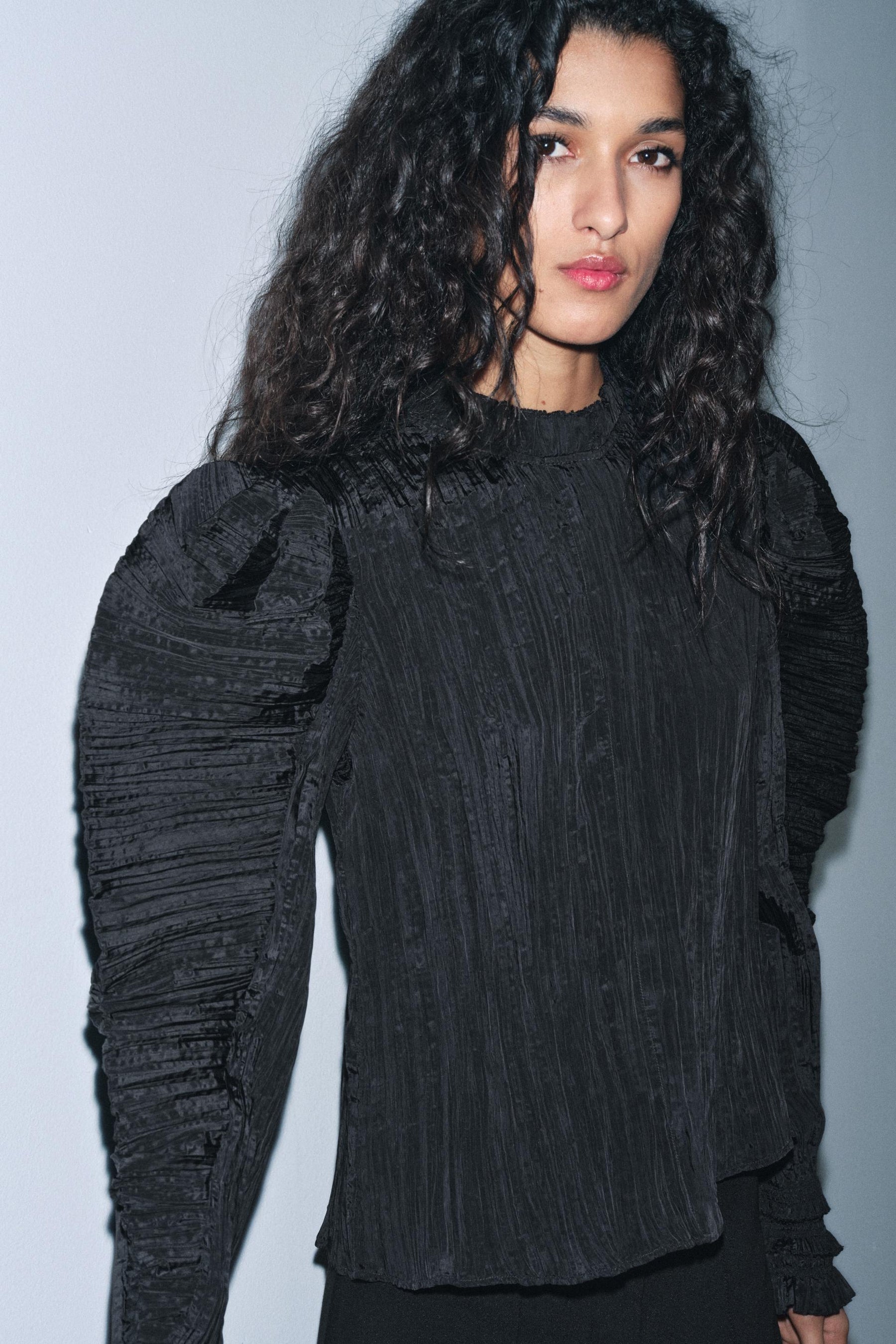 Crinkled Puff Sleeve Blouse