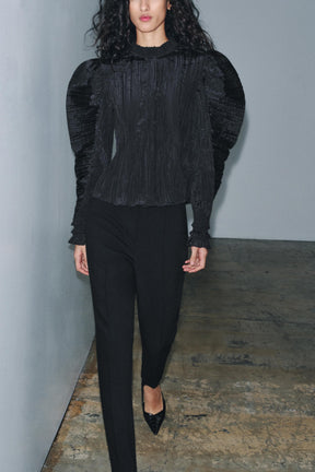 Crinkled Puff Sleeve Blouse