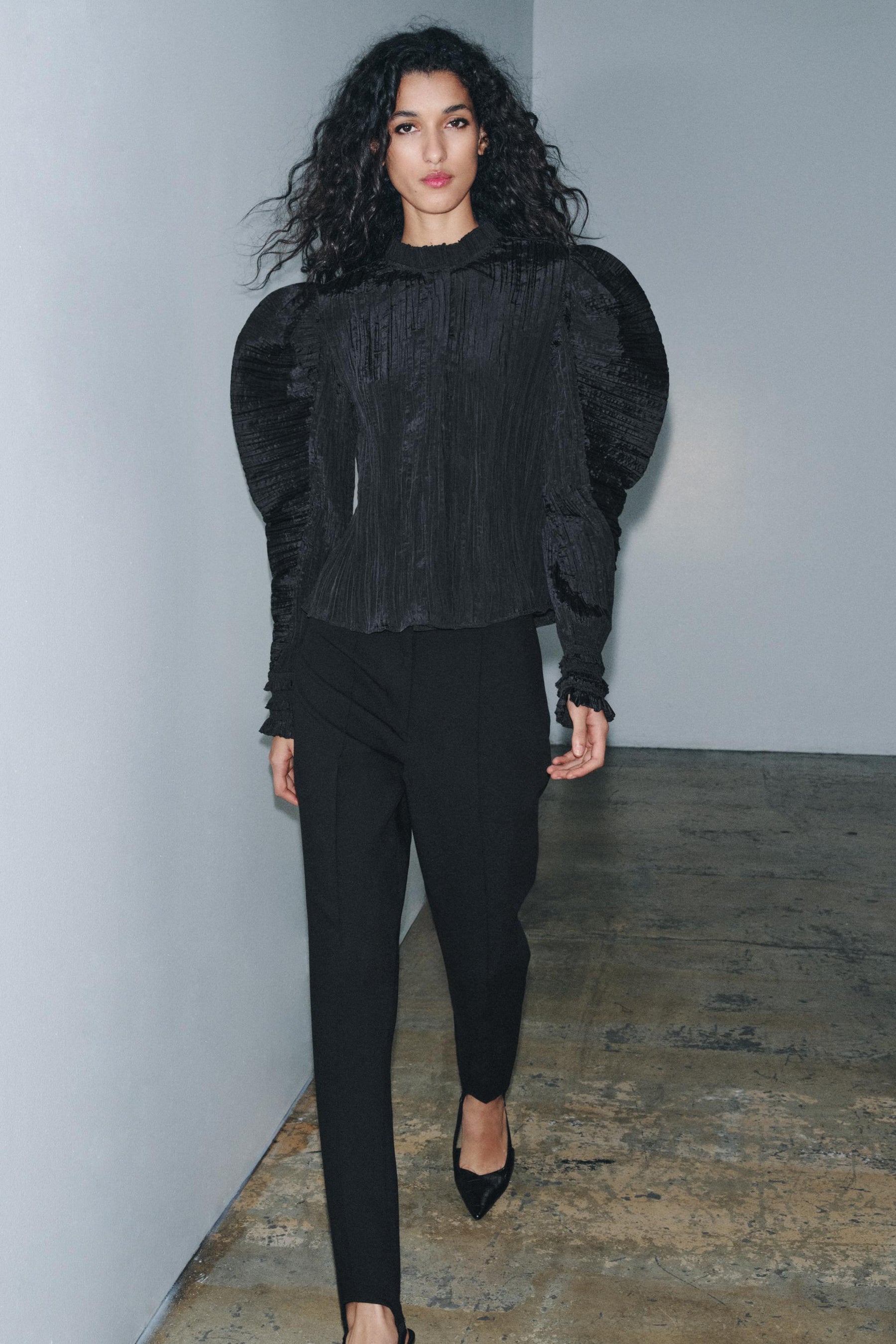 Crinkled Puff Sleeve Blouse