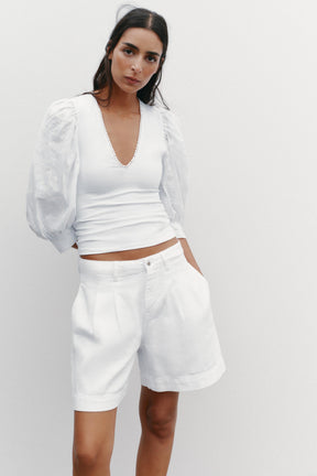 Embroidered Floral Puff Sleeve