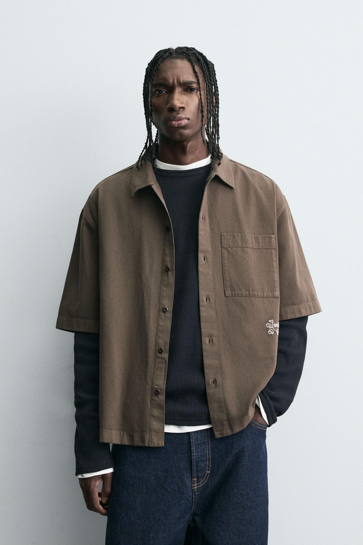 EMBROIDERED TEXTURED OVERSHIRT - Image 2