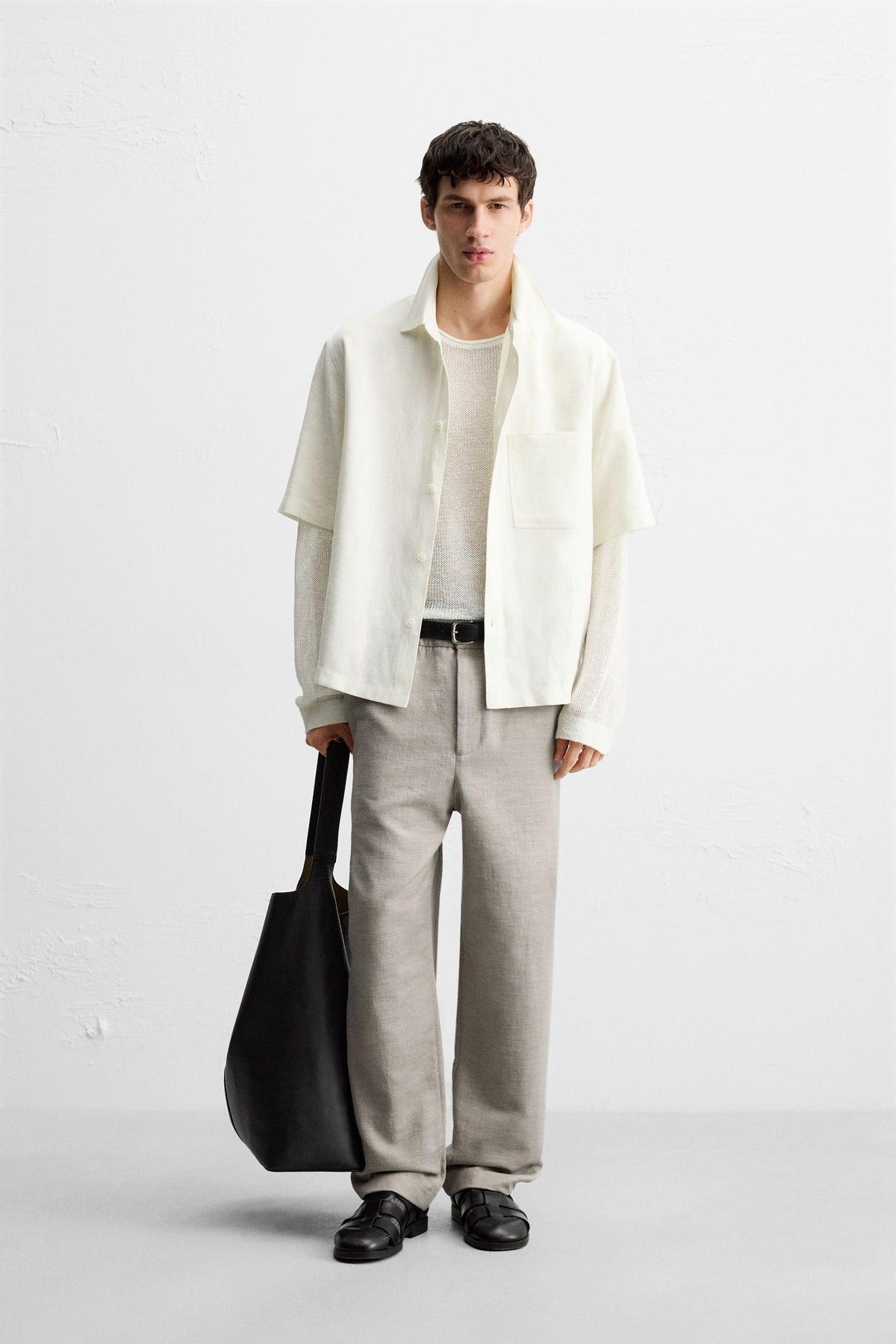 TEXTURED REGULAR FIT TROUSERS - Image 1