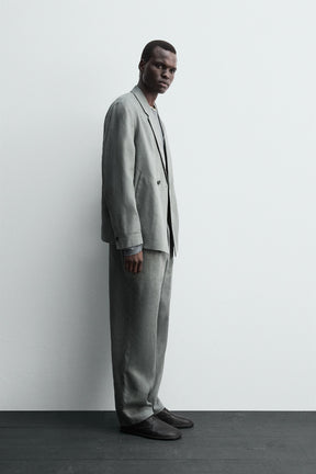 DOUBLE-BREASTED 100% LINEN SUIT BLAZER - Image 4