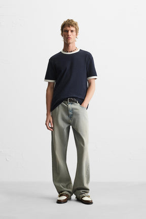 BASIC CONTRAST RIB T-SHIRT - Image 1