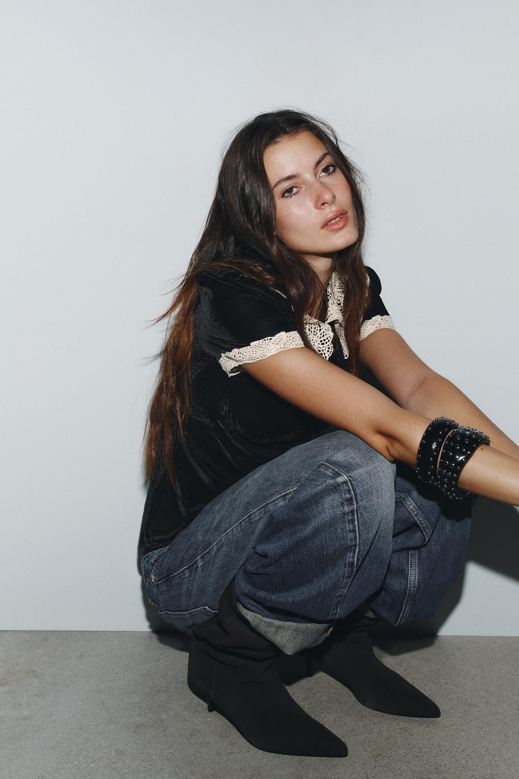 Velvet Crochet Bow Shirt