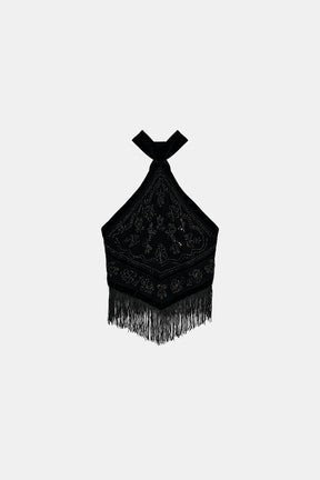 Beaded Georgette Halter Top