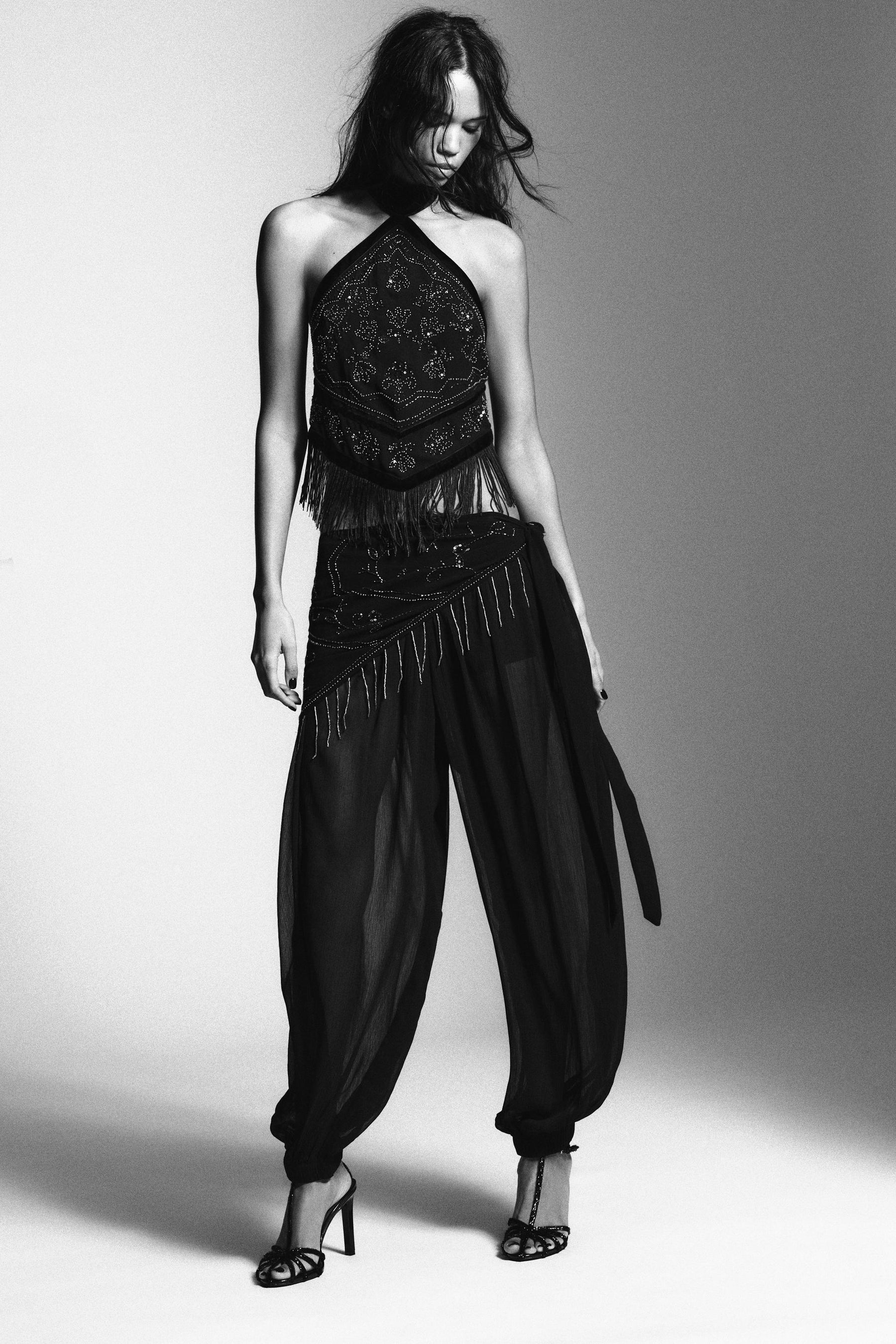 Beaded Georgette Halter Top