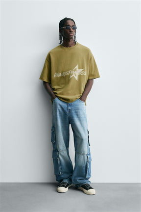 WASHED PRINTED SLOGAN SWEATSHIRT - Image 1