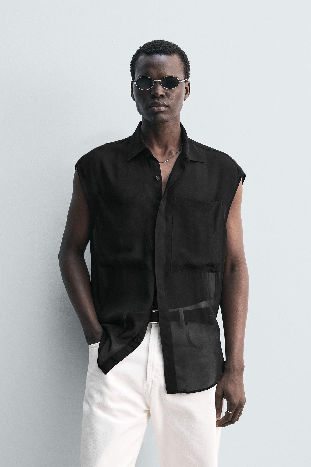 SEMI-SHEER SHIRT WITH POCKETS - Image 2