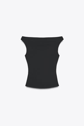 Ribbed cold-shoulder t-shirt.