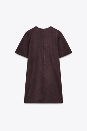 STUDDED FAUX SUEDE DRESS