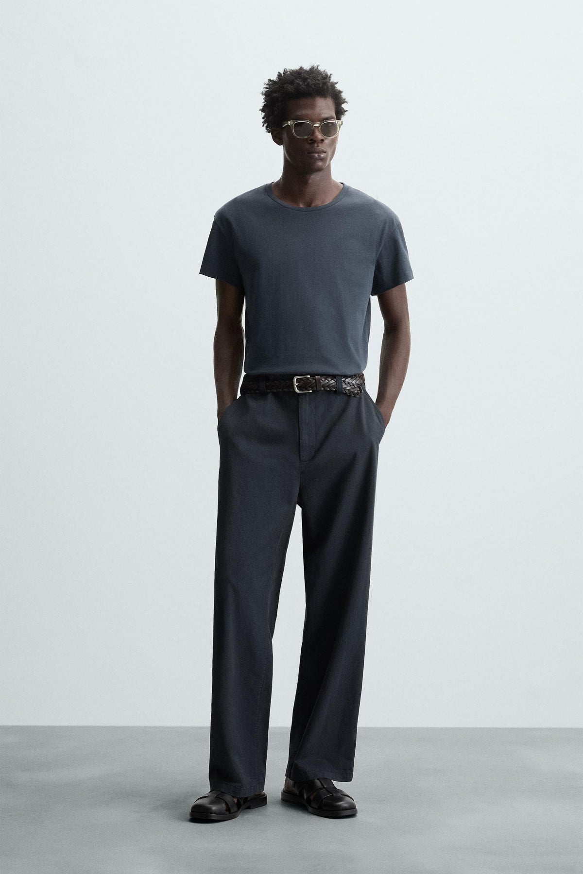 REGULAR FIT TEXTURED TROUSERS - Image 1