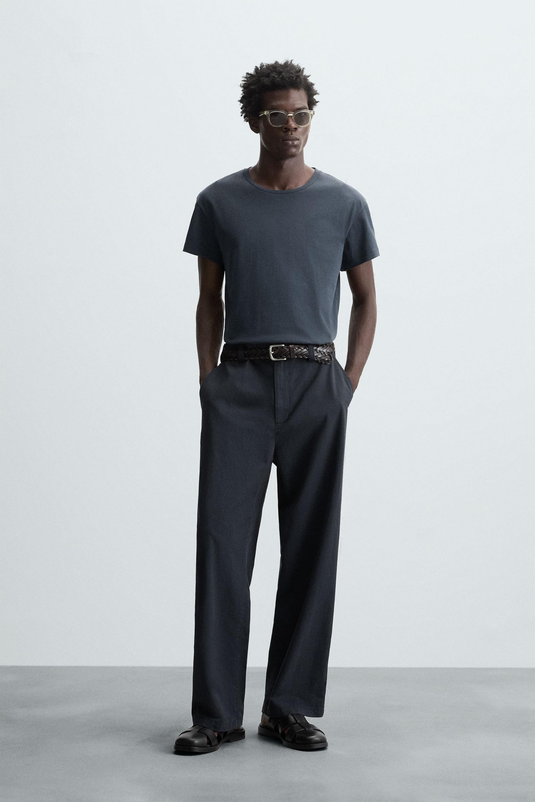REGULAR FIT TEXTURED TROUSERS - Image 1