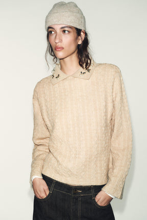 CABLE-KNIT JUMPER WITH JEWEL NECKLINE - Image 4