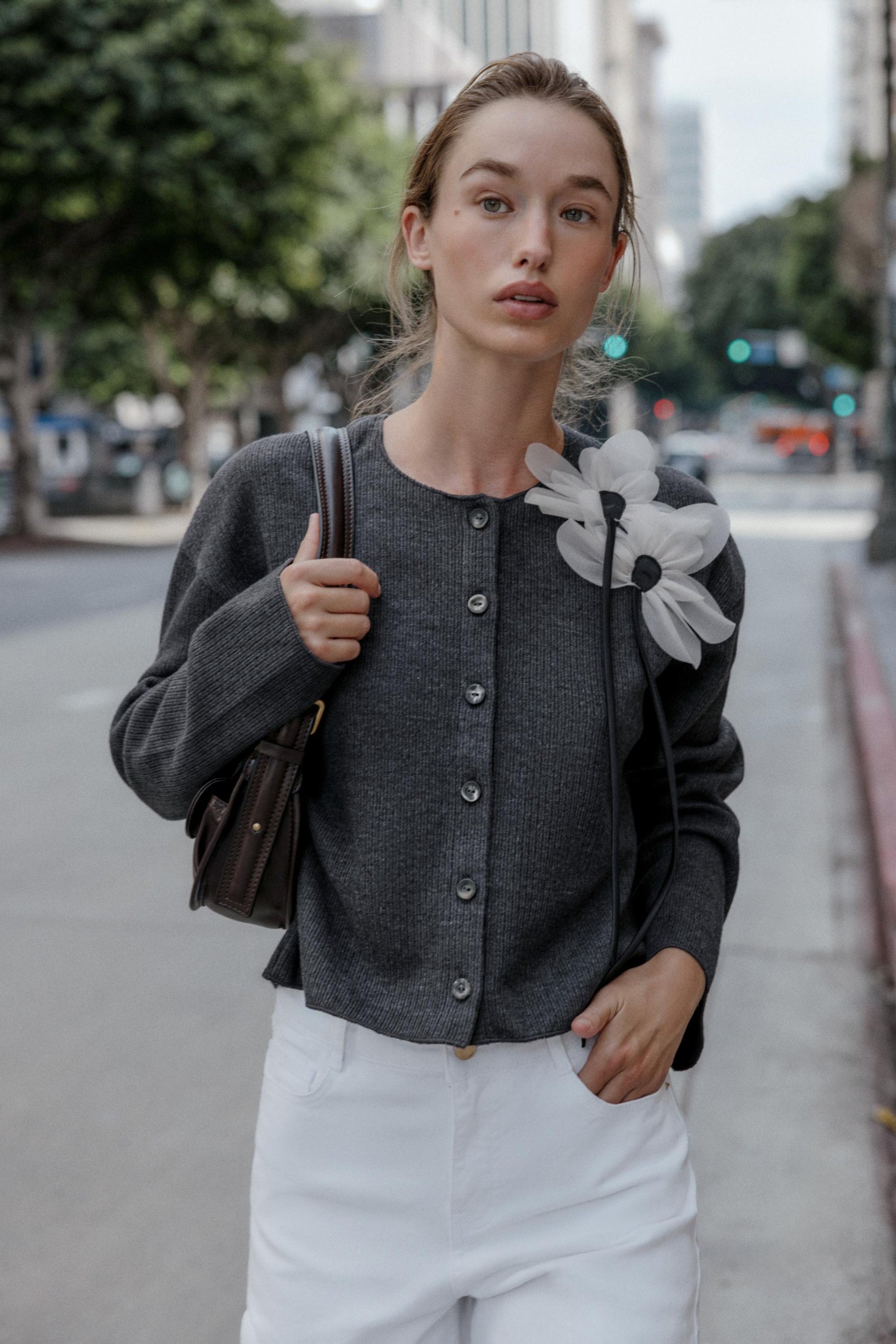 FLORAL RIBBED CARDIGAN
