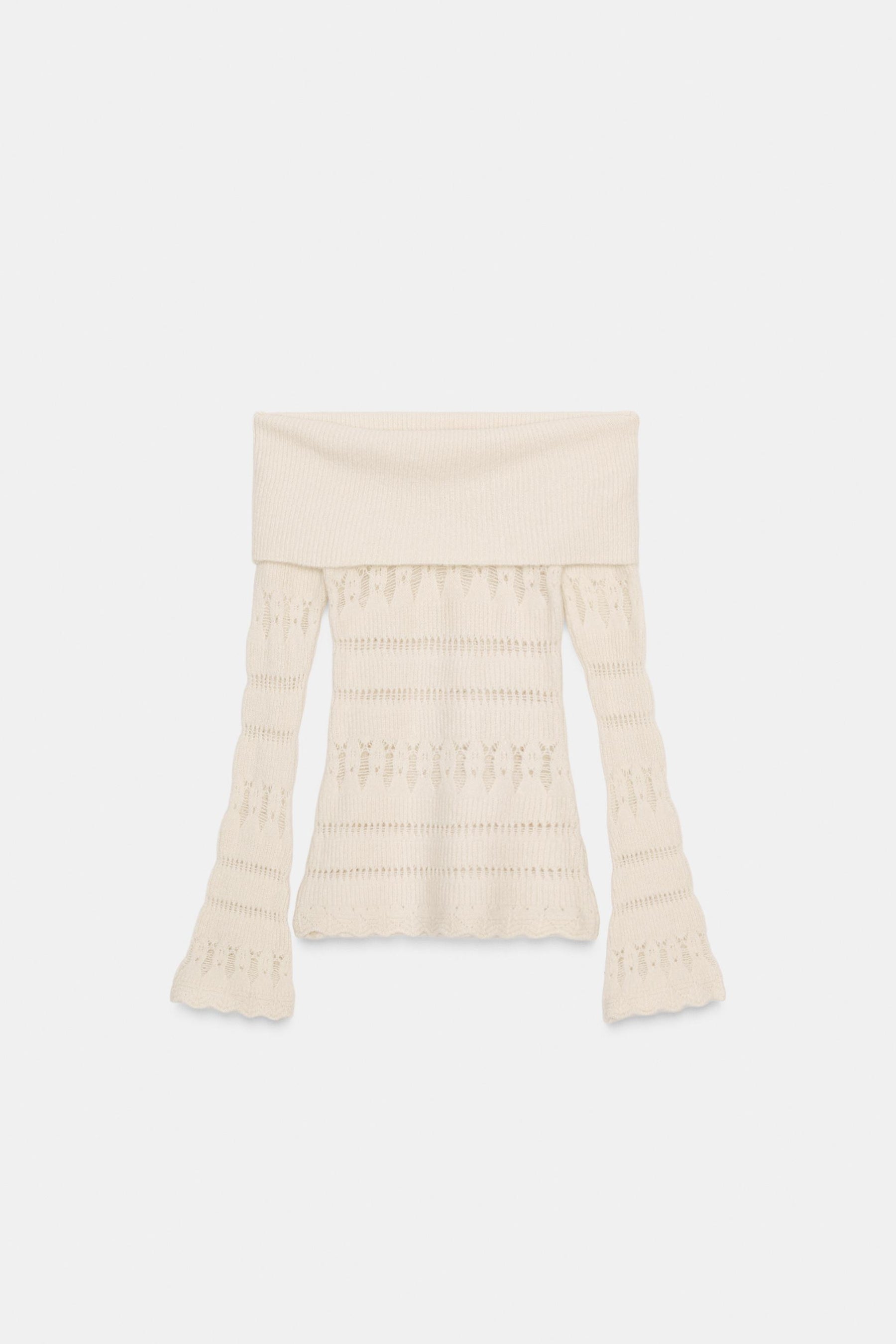 Off-shoulder openwork jumper