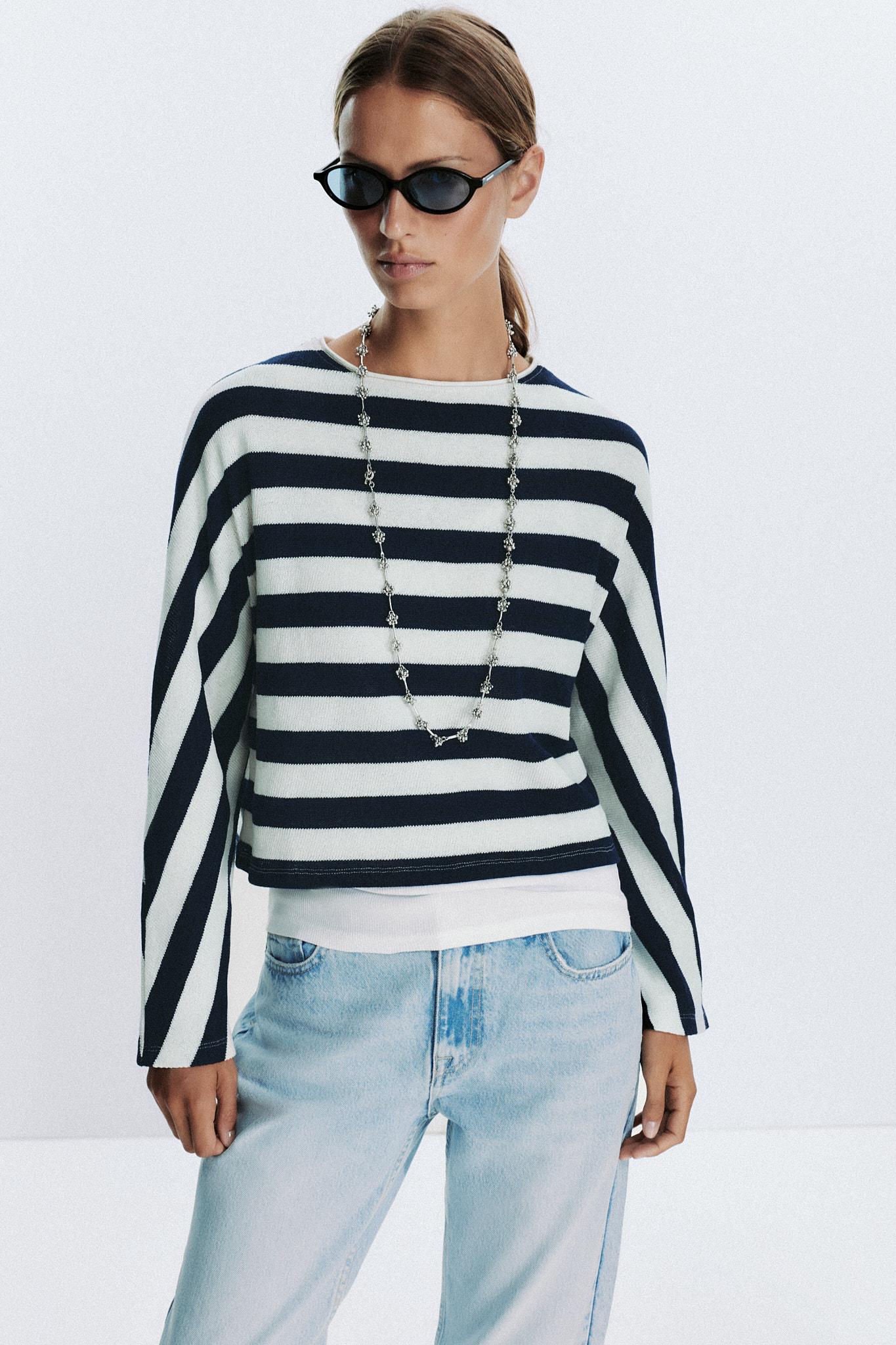 Striped Batwing Sleeve Jumper