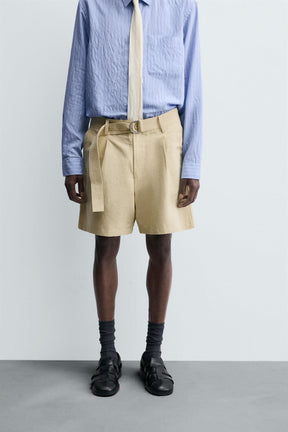 COTTON-LINEN BERMUDA SHORTS WITH BELT - Image 2