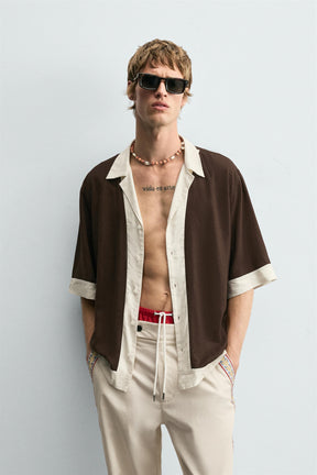 VISCOSE/LINEN COLOUR BLOCK SHIRT - Image 2