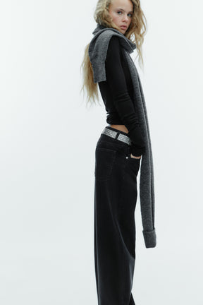 Mid-Waist Folded Baggy Jeans