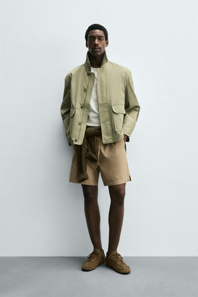 LYOCELL-COTTON RELAXED FIT BERMUDA SHORTS - Image 1