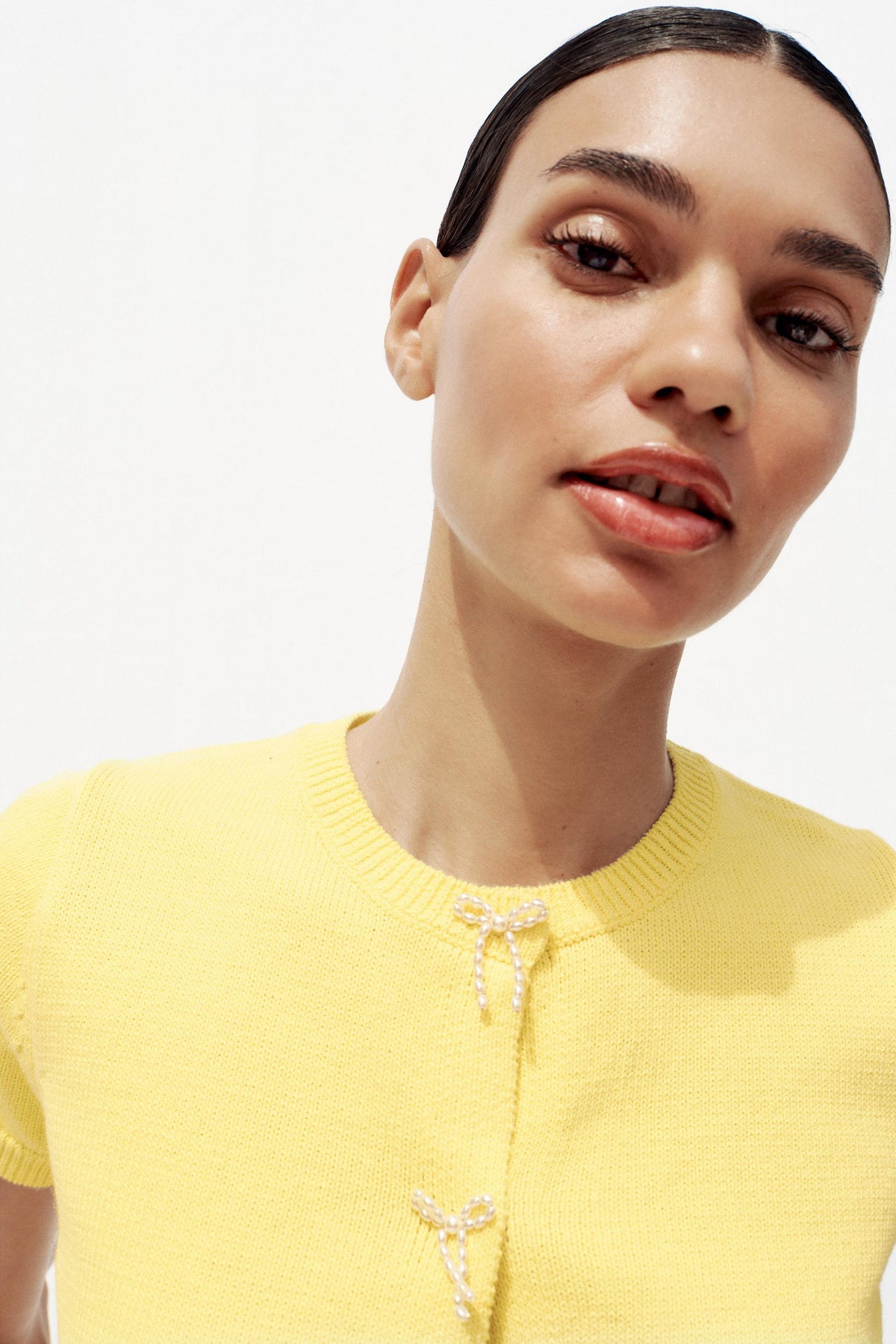 Faux Pearl Tie Cardigan