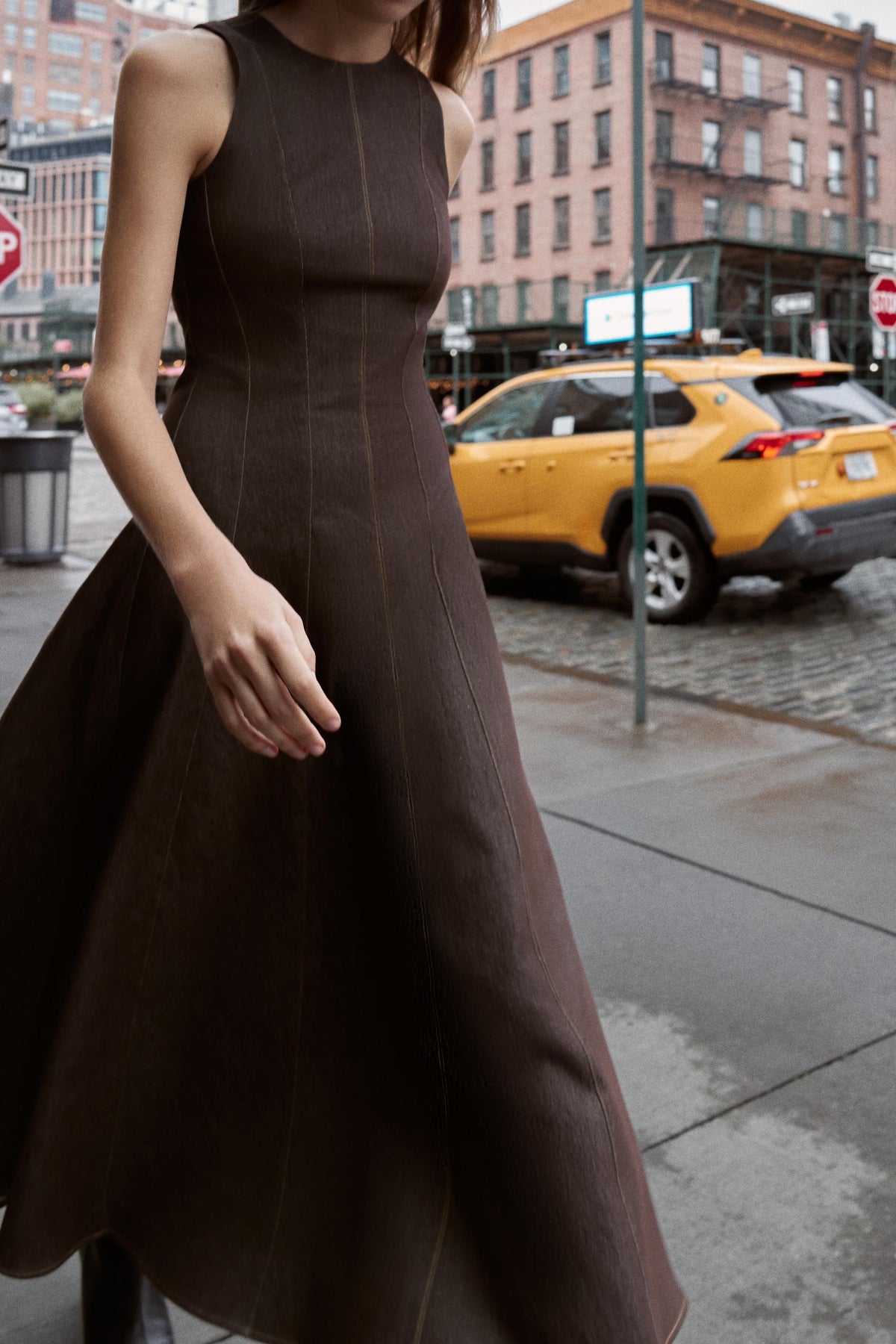 CONTRAST TOPSTITCHING MIDI DRESS - Image 2