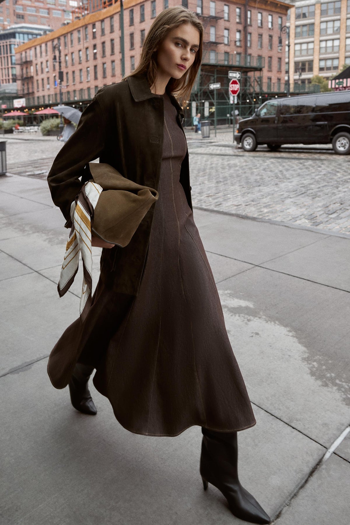 CONTRAST TOPSTITCHING MIDI DRESS - Image 1