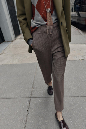 Checked high-waist trousers