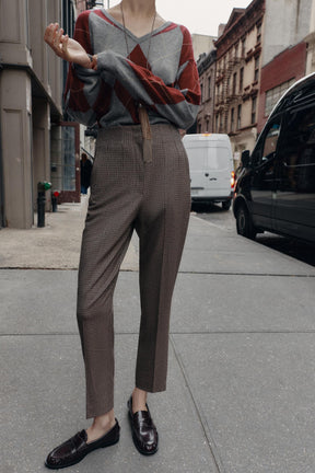 Checked high-waist trousers