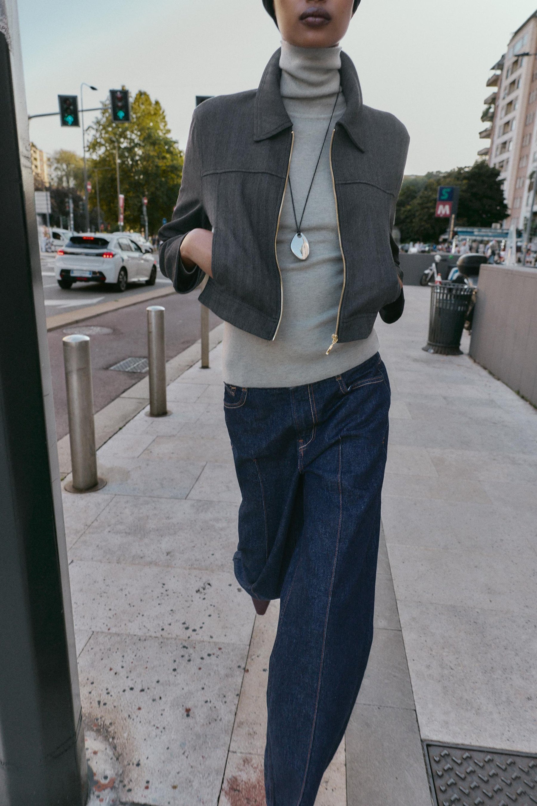 HERRINGBONE CROPPED BLAZER - Image 4