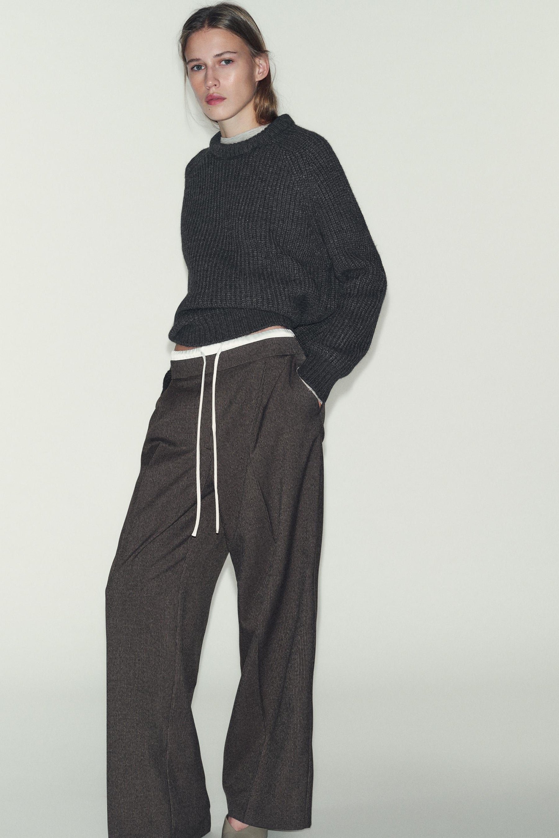 Wide-Leg Houndstooth Trousers