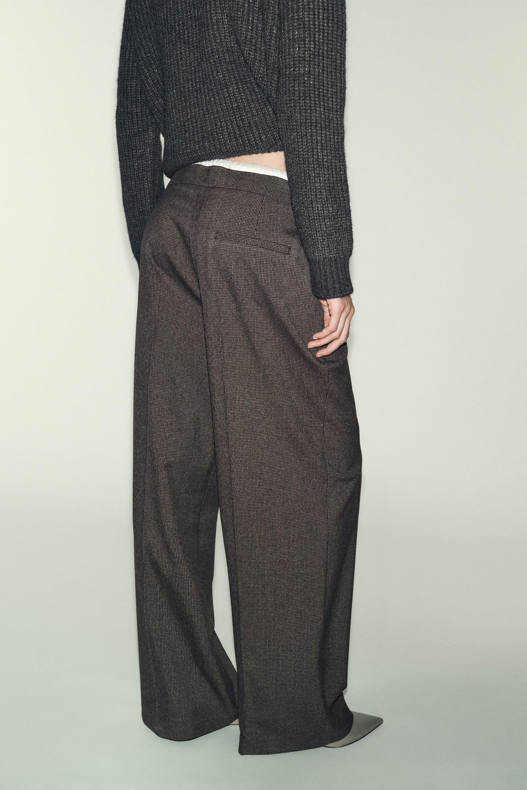Wide-Leg Houndstooth Trousers