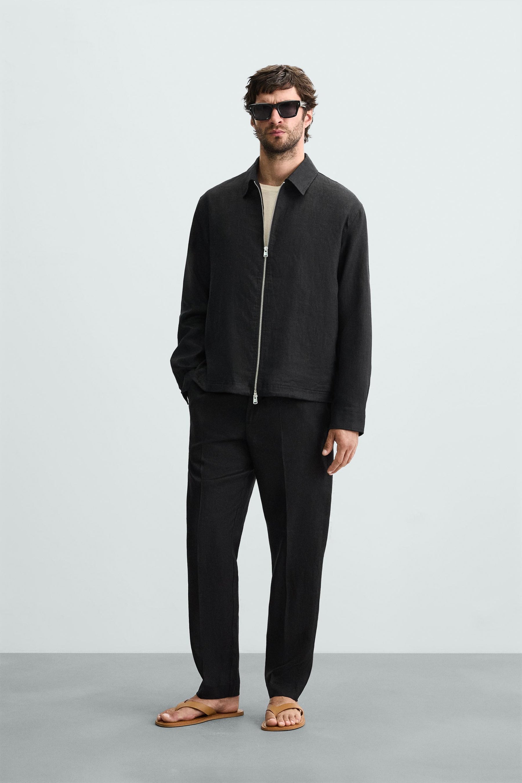 REGULAR FIT LINEN TROUSERS - Image 1