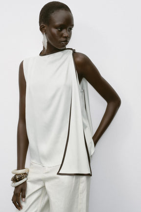 Satin Bow Trimmed Top