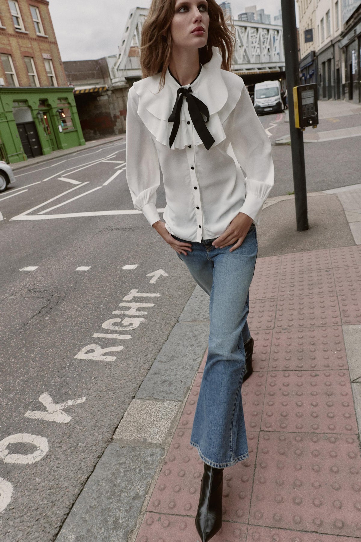 Ruffled Contrast Bow Blouse