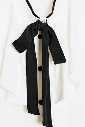 Ruffled Contrast Bow Blouse