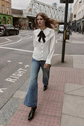 Ruffled Contrast Bow Blouse