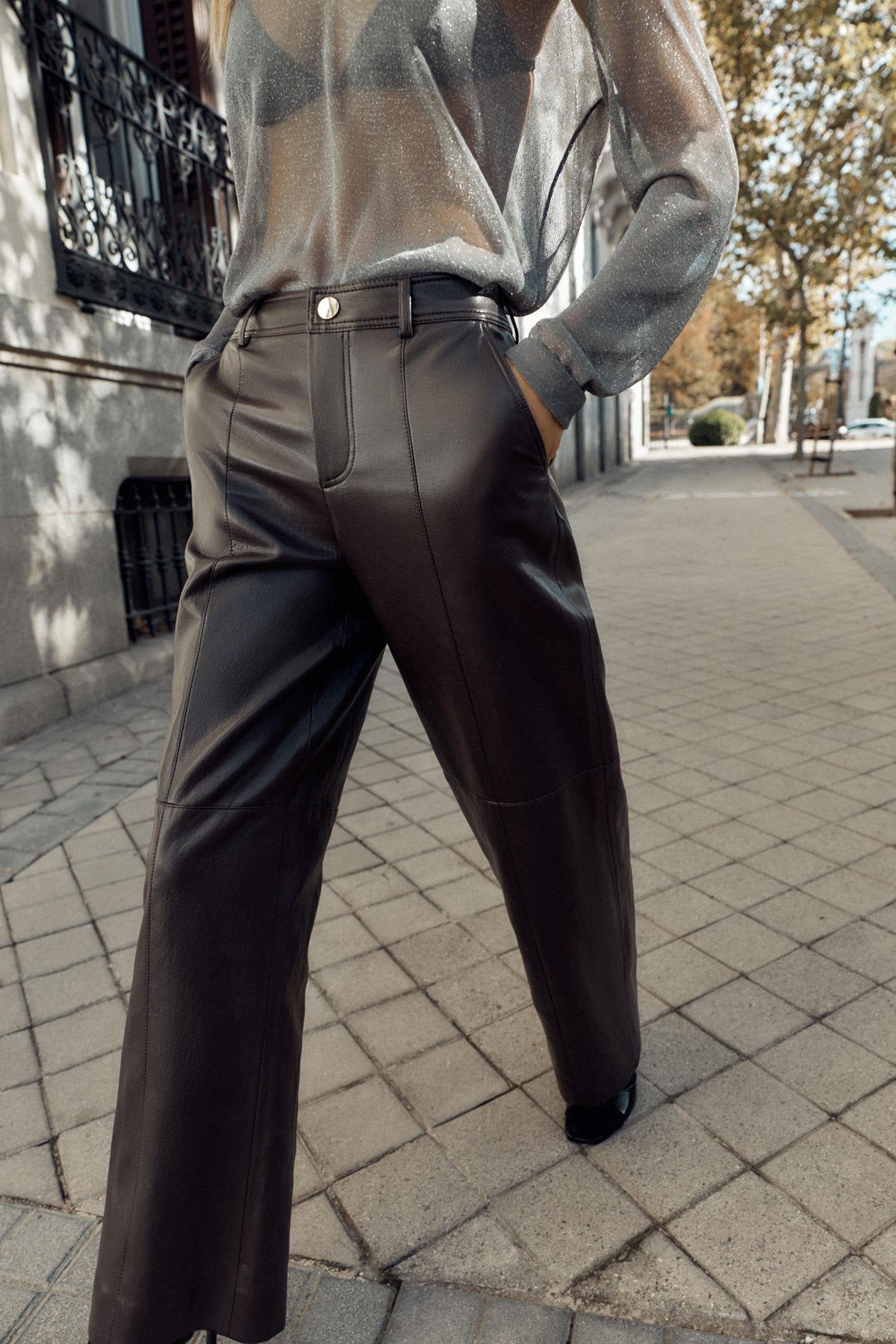 LEATHER STRAIGHT TROUSERS