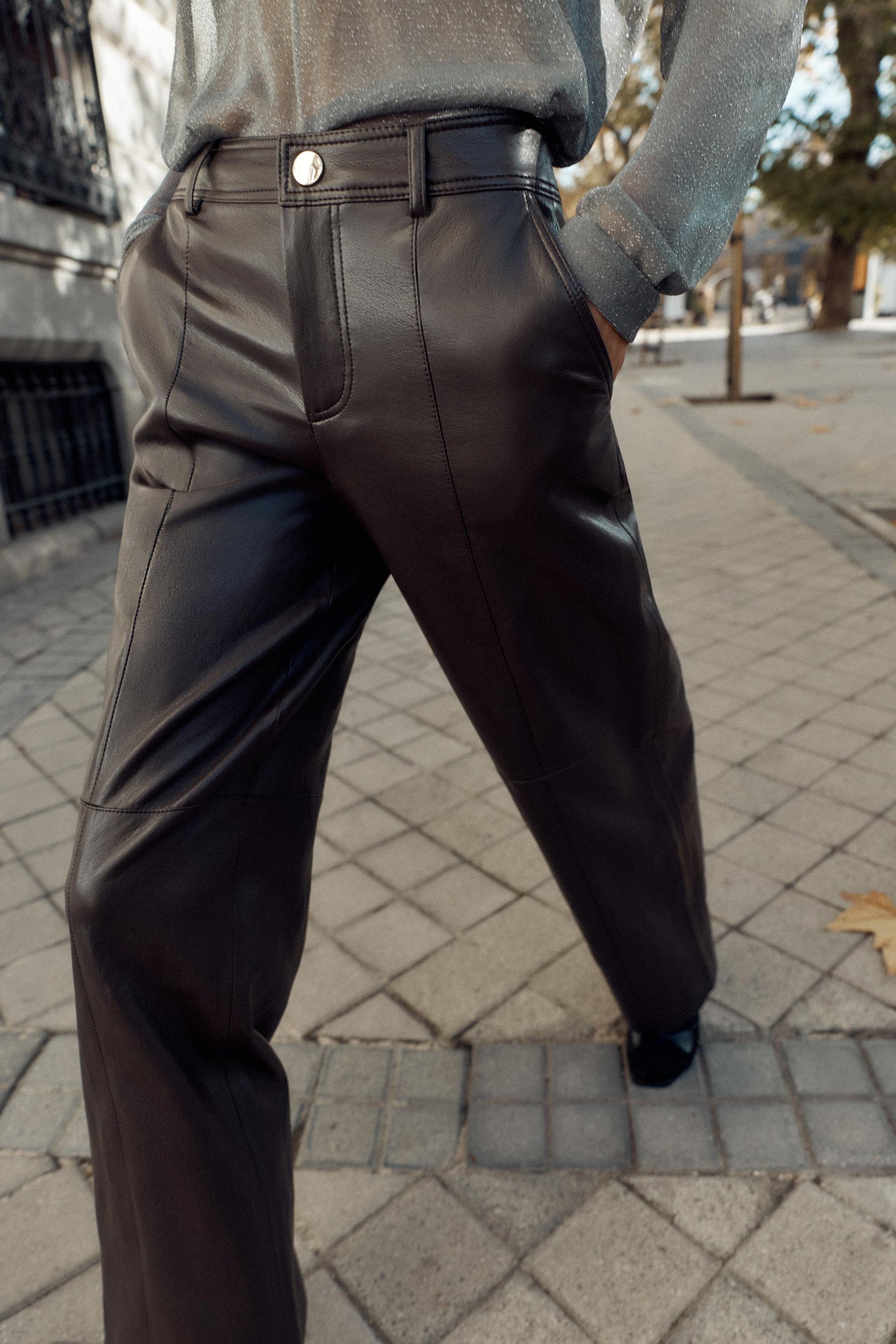 LEATHER STRAIGHT TROUSERS