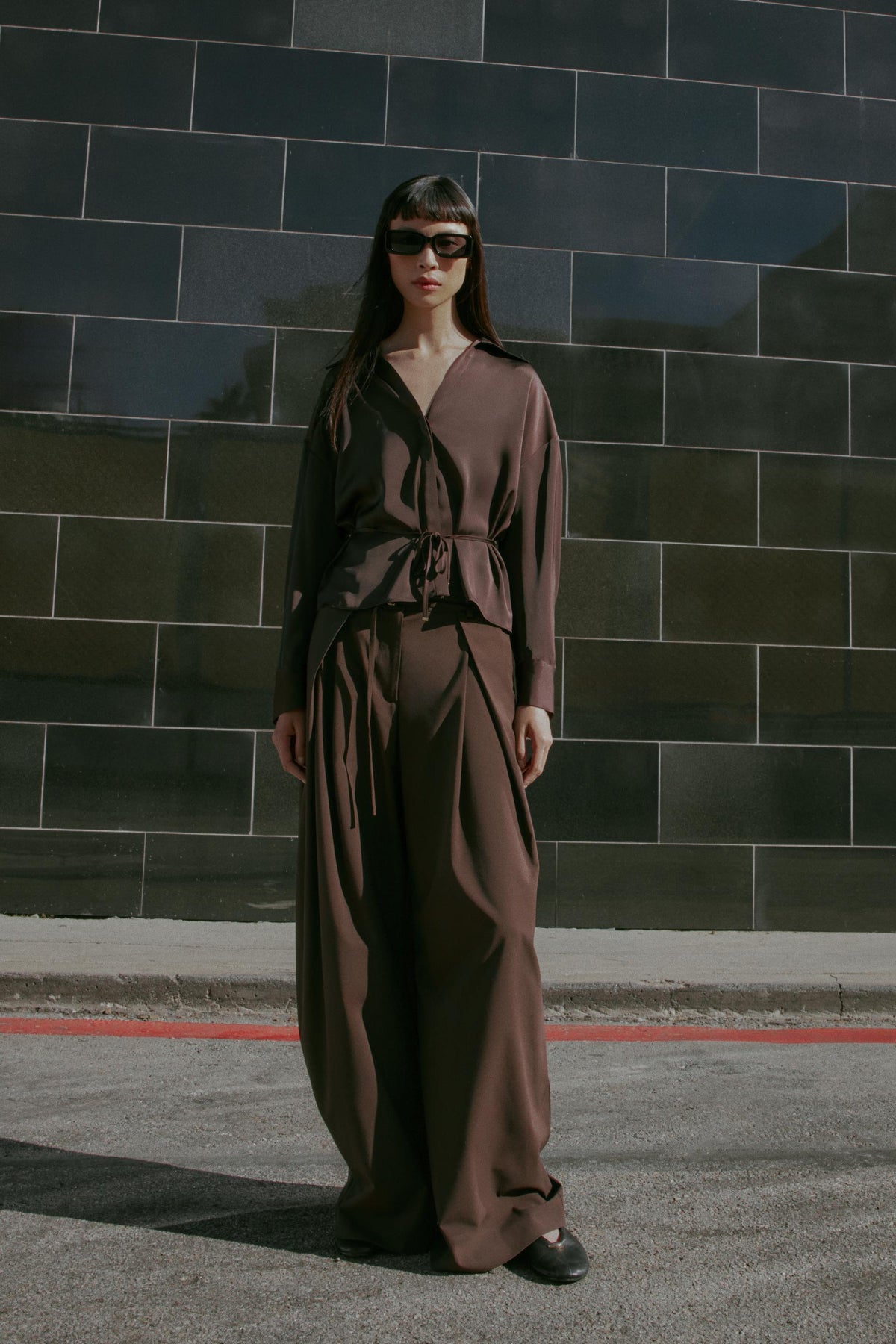 Satin blouse with belt