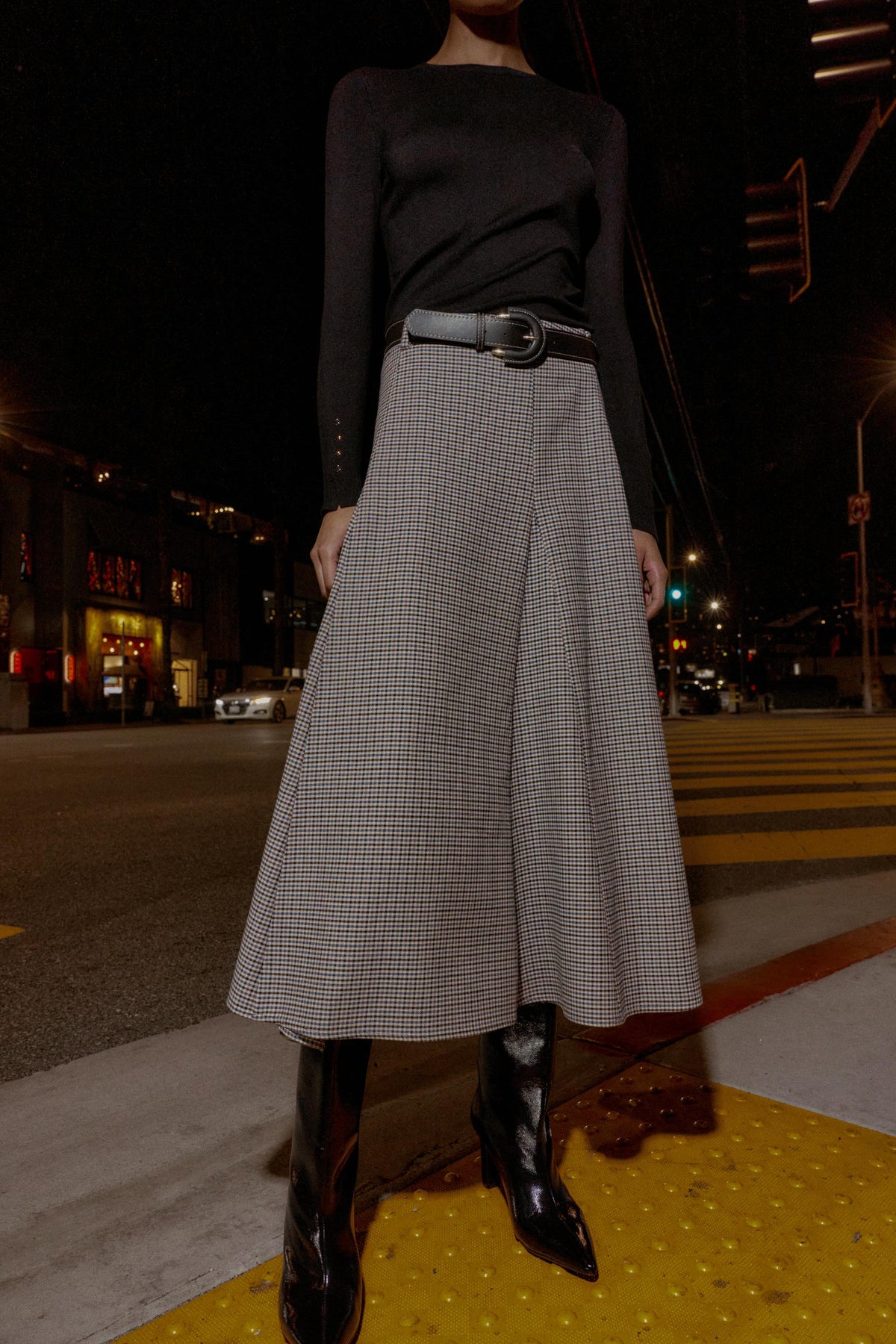 CHECKED MIDI SKIRT