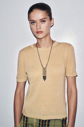 SHORT SLEEVE KNIT LINEN BLEND TOP - Image 2