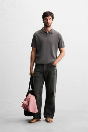 RIB KNIT POLO SHIRT - Image 1
